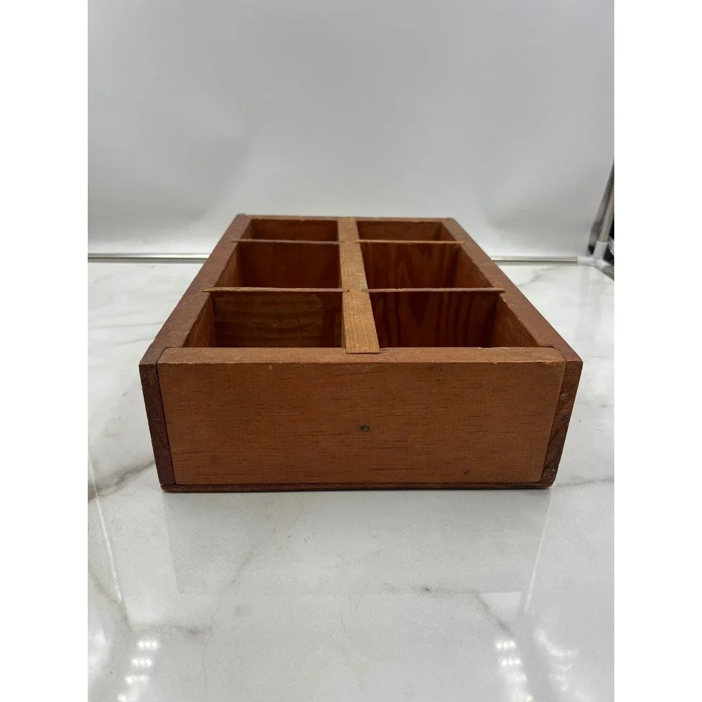 Vintage Wooden 6 Compartment Tool Caddy Organizer Tray Rustic Farmhouse Storage